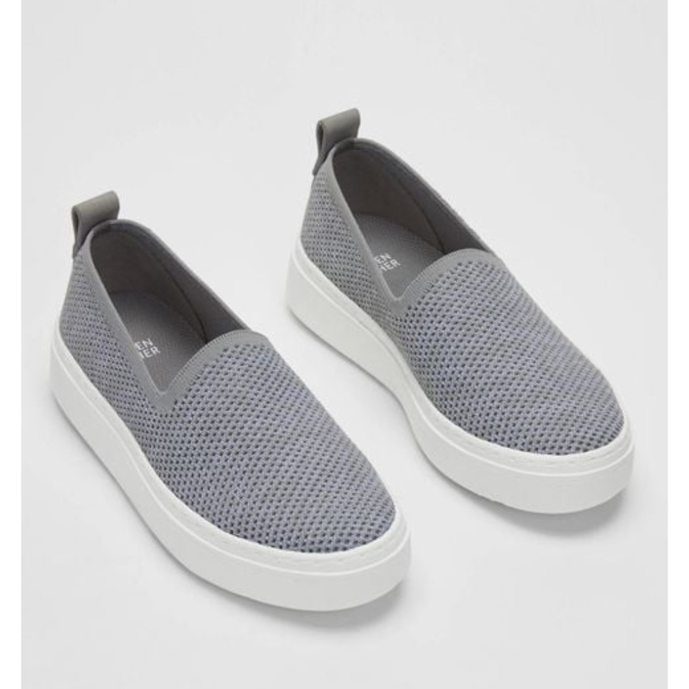 Eileen Fisher Gray Knit Stretch Casual Slip On Platform Sneakers